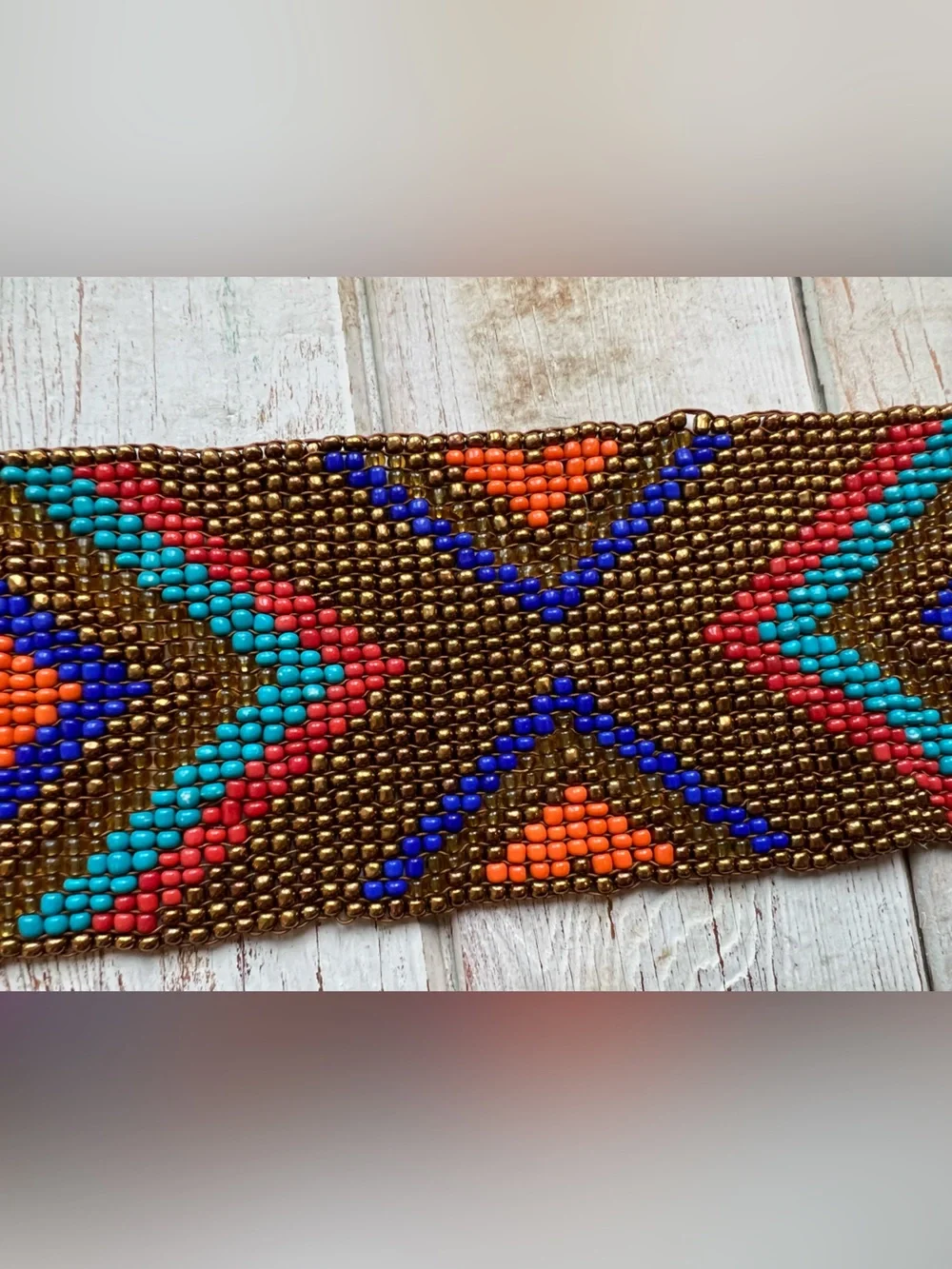 Handmade Beaded Multicolor Wide Waist Belt with Wooden Buckle